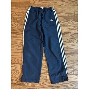 Adidas Navy Blue Three Stripe Windbreaker Track Pants Womens Medium EUC